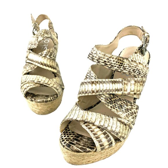 KORS Michael Kors Cynthia Embossed Leather Espadrille‎ Wedge Sandals - Picture 10 of 12